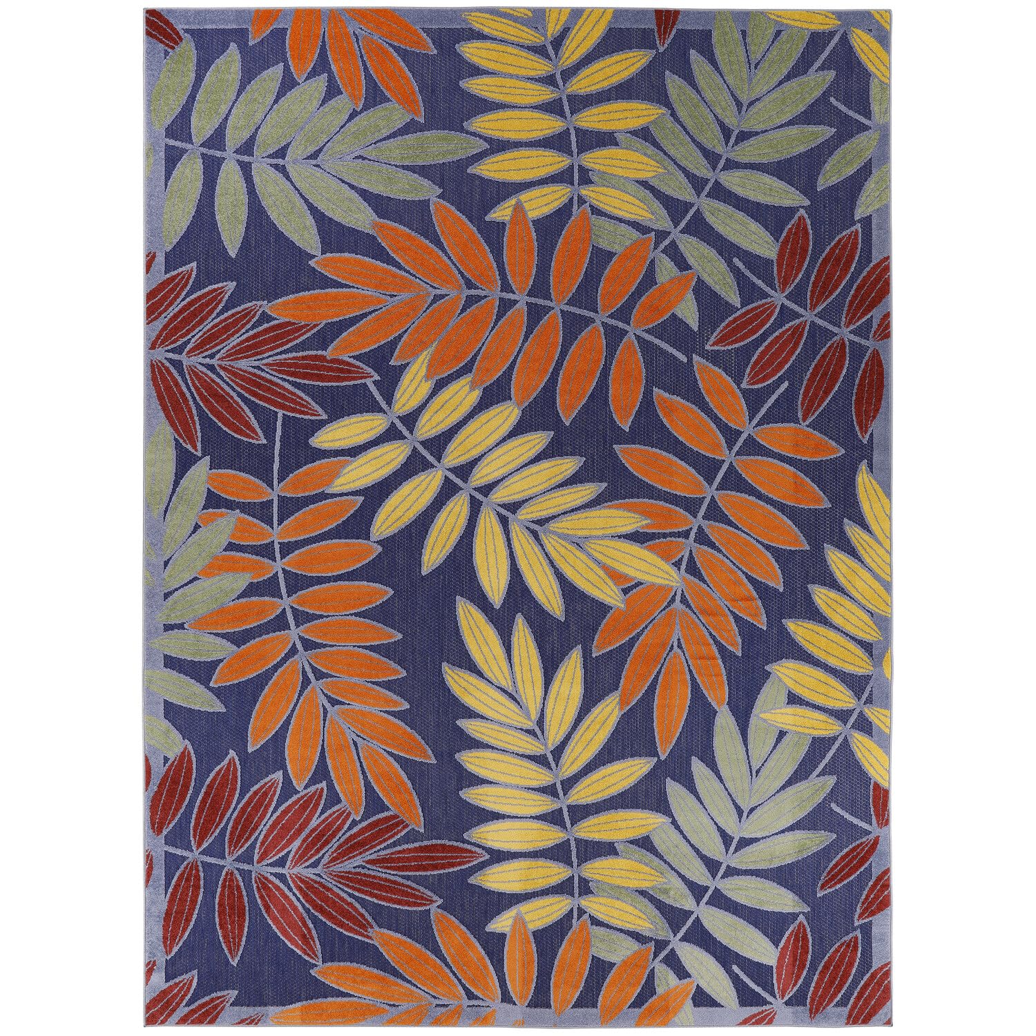 Nourison Aloha Indoor-Outdoor Navy Multicolor 6' X 9' Area Rug, Easy Cleaning, Non Shedding, Bed Room, Living Room, Dining Room, Backyard, Deck, Patio (6X9)