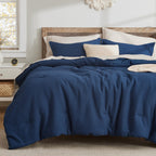Bedsure Waffle Comforter Set King, Navy Soft Cotton Bedding Set For All Seasons, Waffle Weave Bed Set, 3 Pieces, 1 Comforter (104'X90') And 2 Pillow Shams, Premium Cotton Cover With Polyester Fill