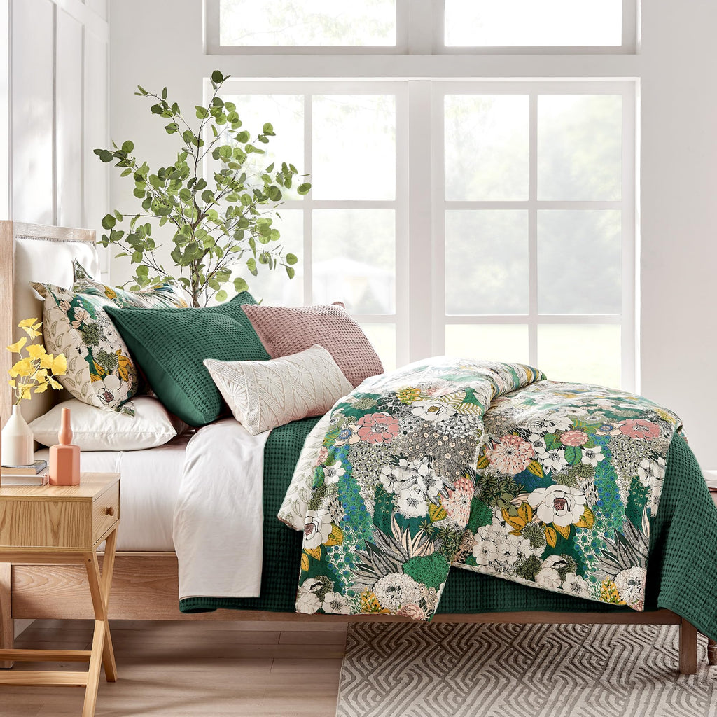Levtex Home - Mills Waffle - Full/Queen Quilt Set - Forest Green Cotton Waffle - Quilt Size (88 X 92In.), Sham Size (26 X 20In.)