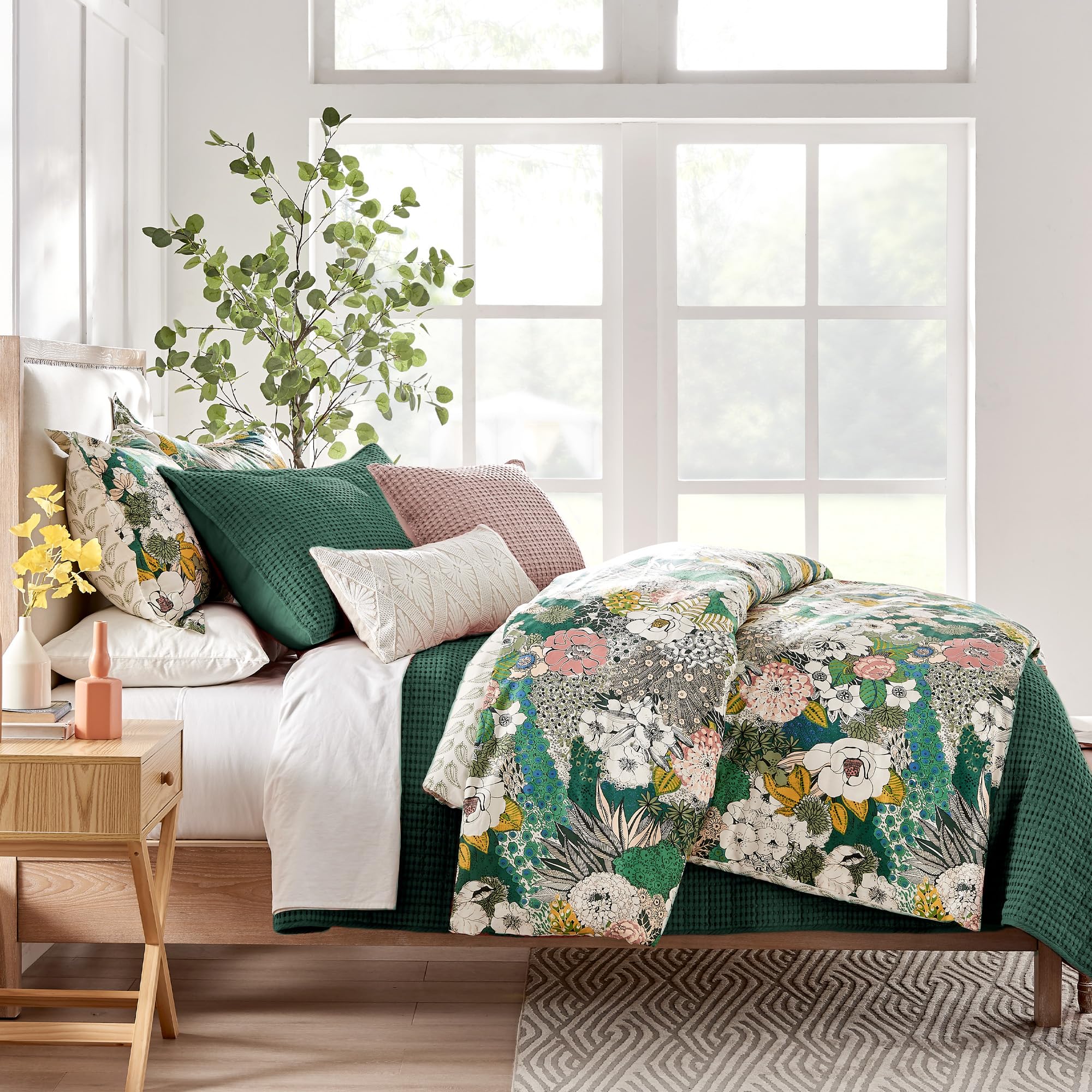 Levtex Home - Mills Waffle - Full/Queen Quilt Set - Forest Green Cotton Waffle - Quilt Size (88 X 92In.), Sham Size (26 X 20In.)