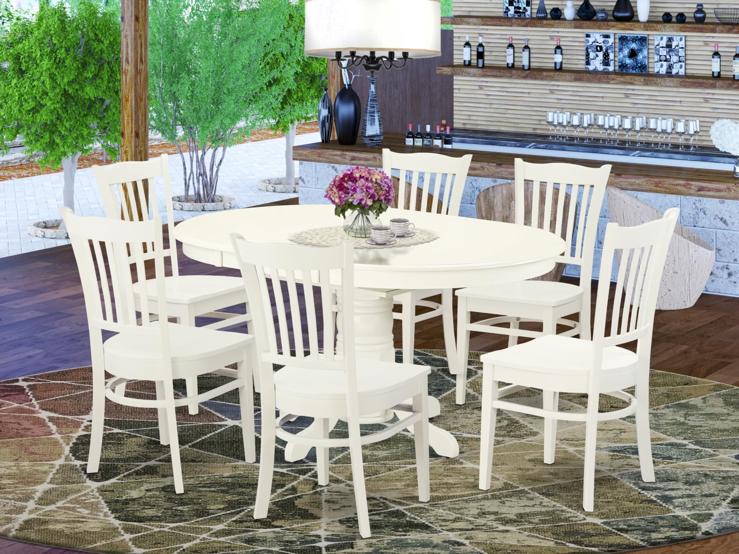 East West Furniture AVGR7-LWH-W Avon 7 Piece Set Consist of an Oval Dining Room Table with Butterfly Leaf and 6 Wood Seat Chairs, 42x60 Inch