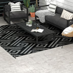 Outsunny Reversible Outdoor Rug, 8' X 10' Waterproof Plastic Straw Floor Mat, Portable Rv Camping Carpet, Large Floor Mat For Backyard, Deck, Picnic, Beach, Black & Gray Geometric