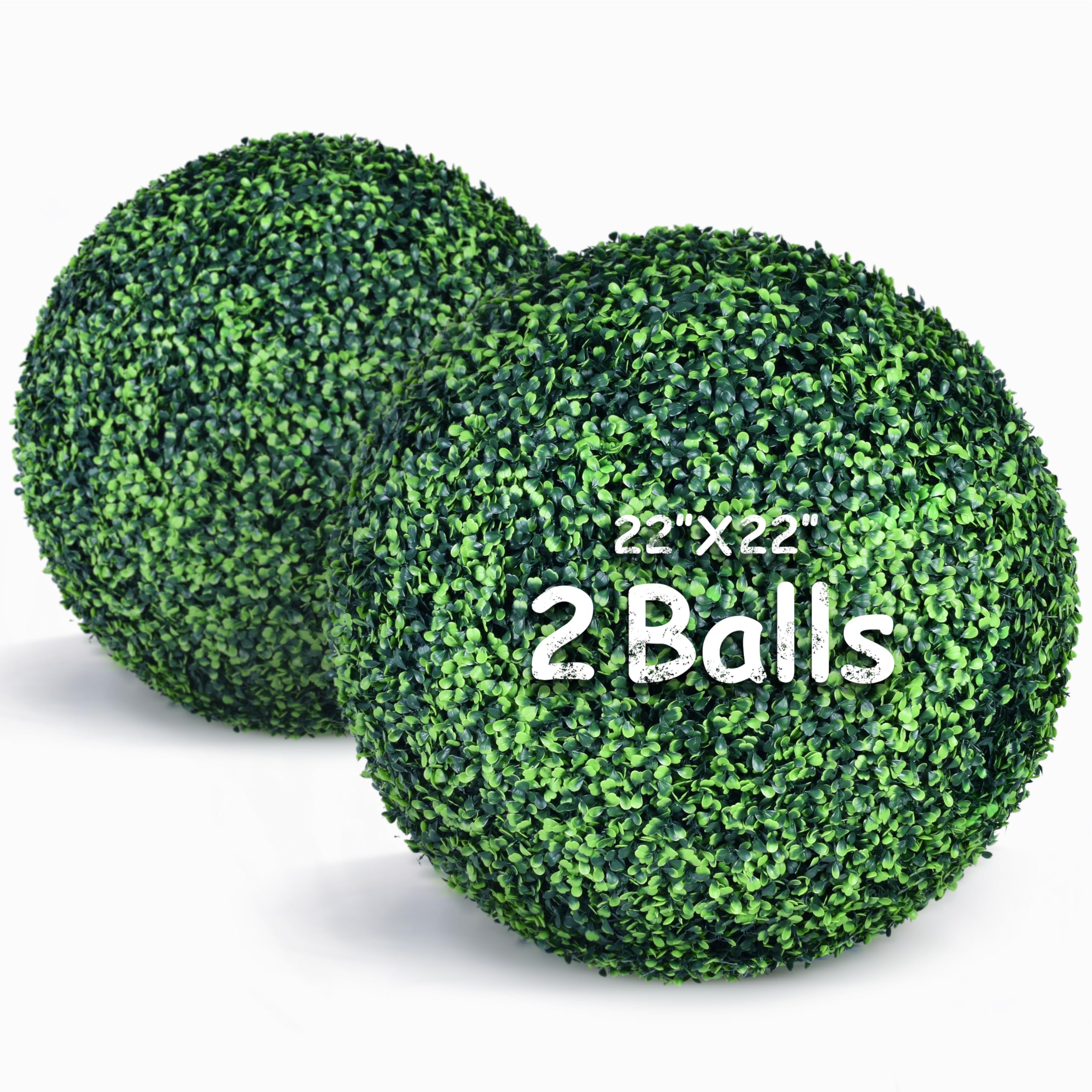 Decwin 2 Pcs 20 Inch Artificial Boxwood Ball 4 Layers Large Topiary Balls UV-Proof Round Greenery Balls for Indoor Outdoor Garde