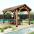 Backyard Discovery Norwood 14 Ft. X 10 Ft. Cedar Wood Gazebo,Thermal Insulated Steel Roof, Durable, Supports Snow Loads And Wind