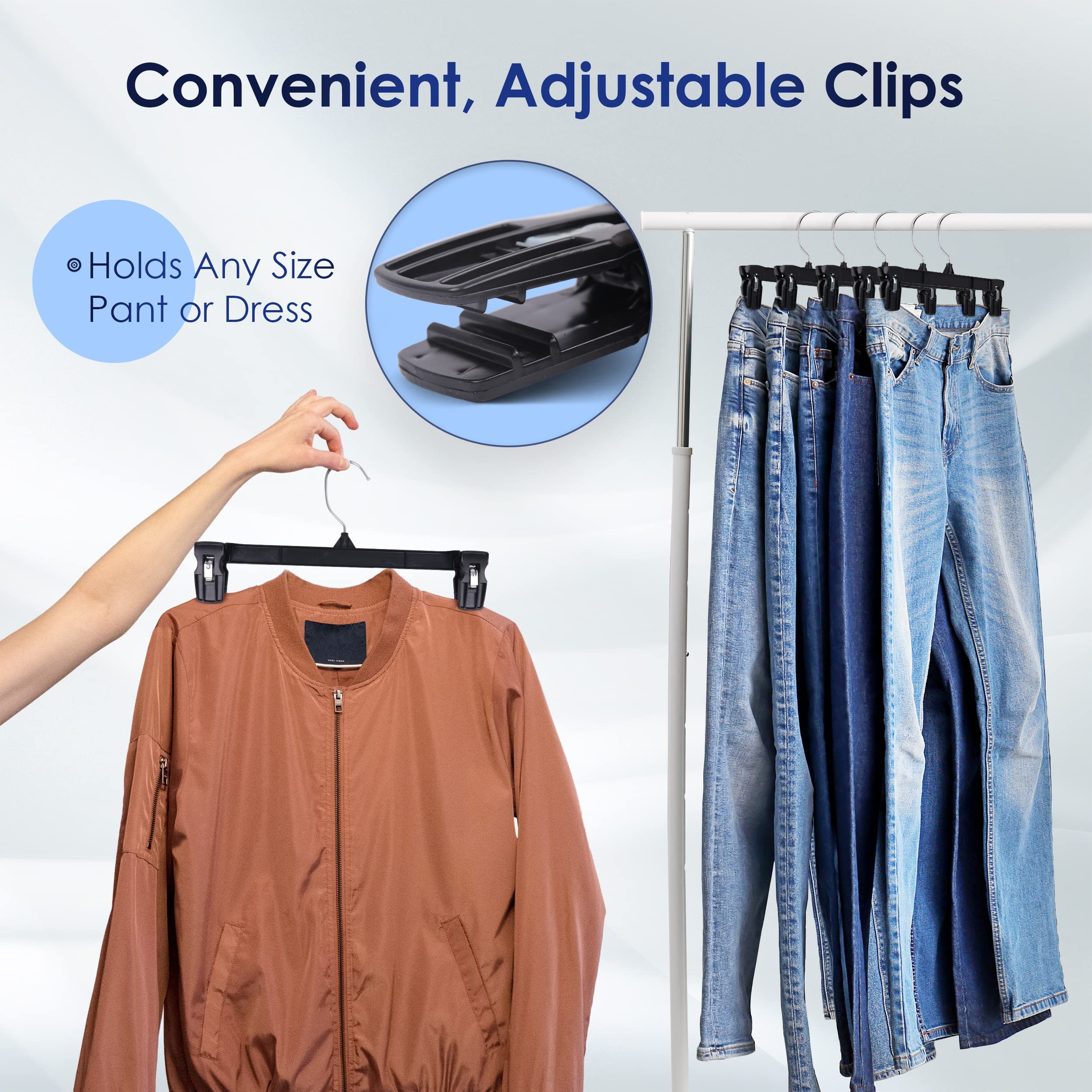 Hanger Central 25 Pack Heavy Duty Plastic Bottoms Hangers With Ridged Pinch Clips Pants Hangers, 12 Inch, Black