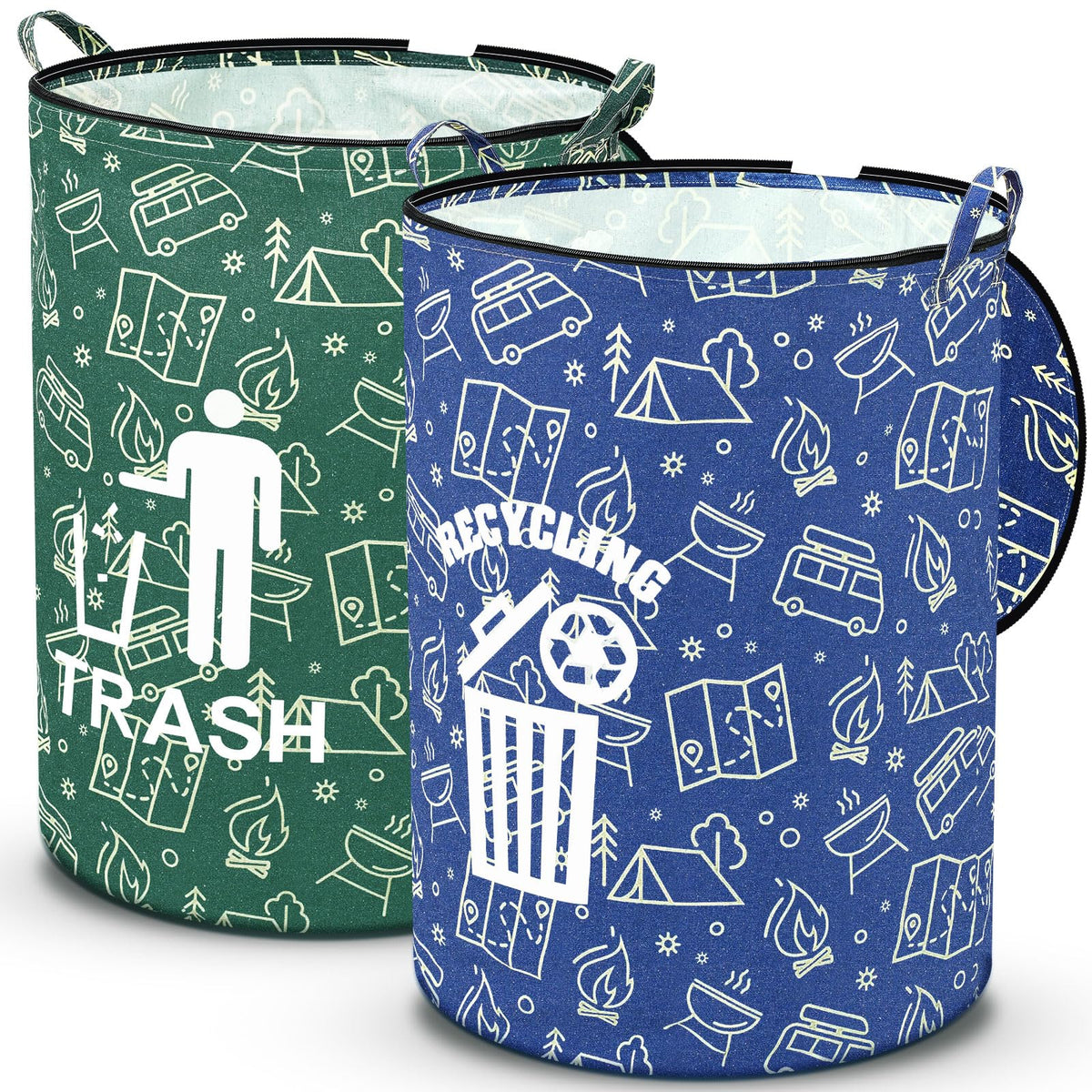 Memorywuu 2 Pack Collapsible Trash Can Camping with Zippered Lid