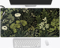 Green Leaves Desk Mat Beige Plants Desk Pad, Large Extend Mouse Pad Xxl, Freshness Foliage Keyboard Mat, Black Esthetics Desktop