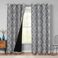 Beauoop 100% Blackout Curtains 84 Inches Long 2 Panels For Bedroom Living Room Grey Moroccan Geo Room Darkening Thermal Insulate