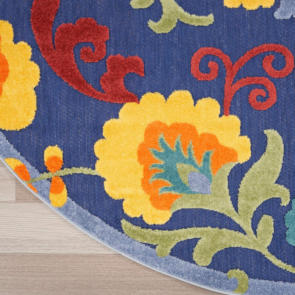Nourison Aloha Indoor-Outdoor Navy Multicolor 7’10” X Round Area Rug, Easy Cleaning, Non Shedding, Bed Room, Living Room, Dining Room, Backyard, Deck, Patio (8 Round)