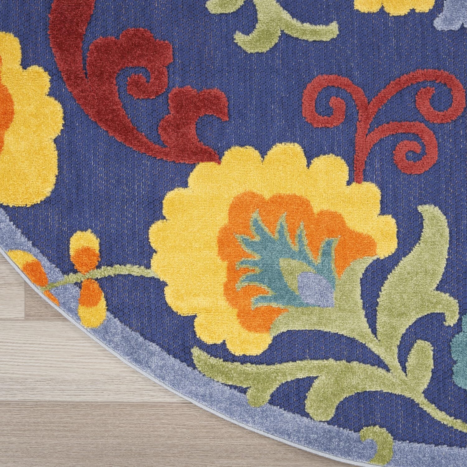 Nourison Aloha Indoor-Outdoor Navy Multicolor 7’10” X Round Area Rug, Easy Cleaning, Non Shedding, Bed Room, Living Room, Dining Room, Backyard, Deck, Patio (8 Round)