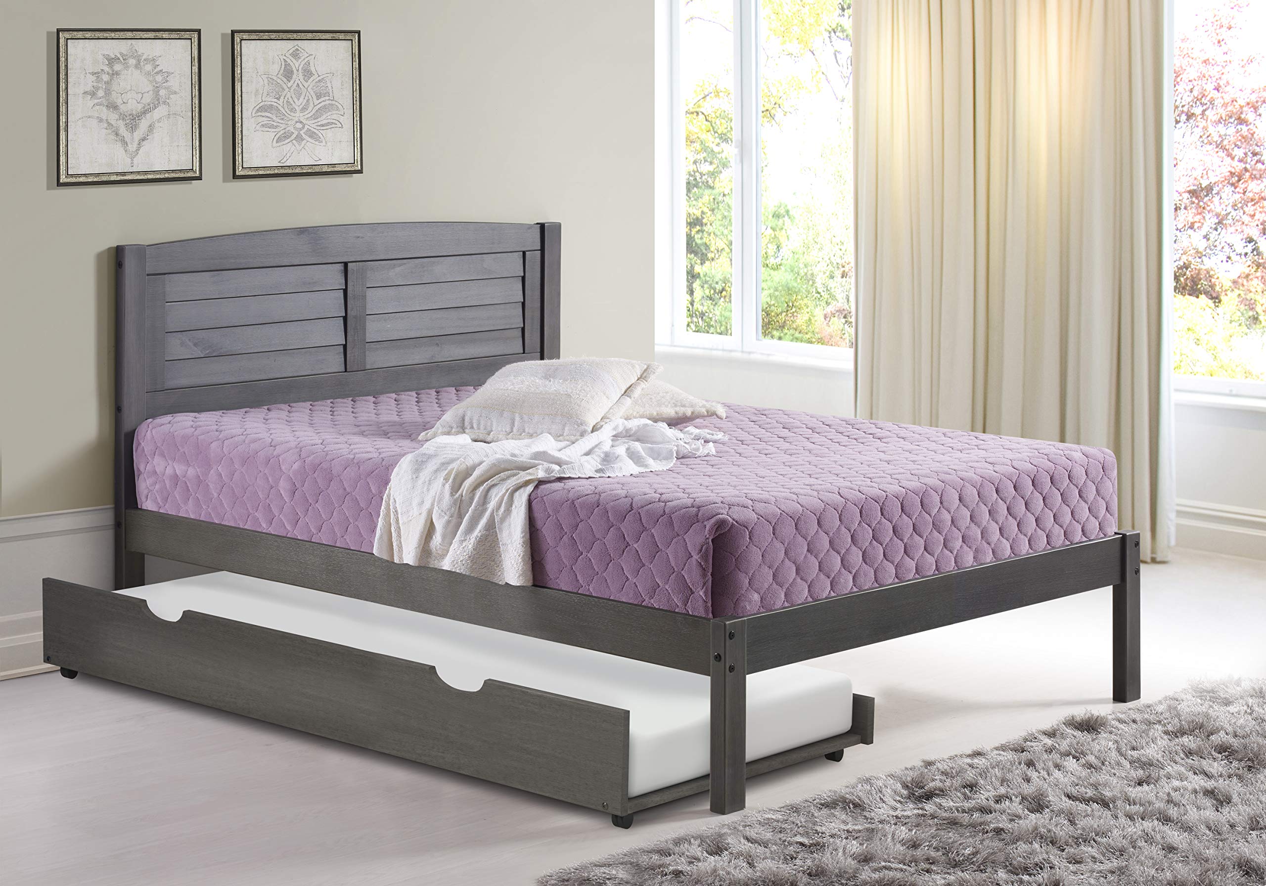Donco Kids 212-FAG_503-AG Louver Bed withTrundle Bed, Full, Antique Grey