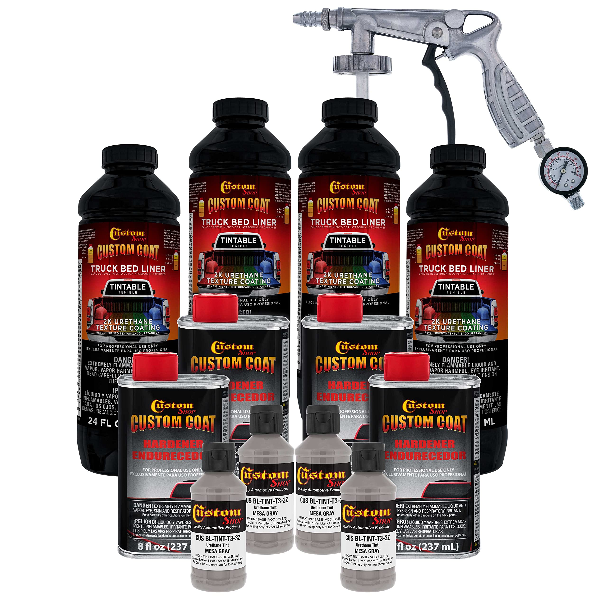 Custom Coat Mesa Gray 1 Gallon Urethane Spray-On Truck Bed Liner Kit With Spray Gun And Regulator - Easy Mixing, Shake, Shoot It