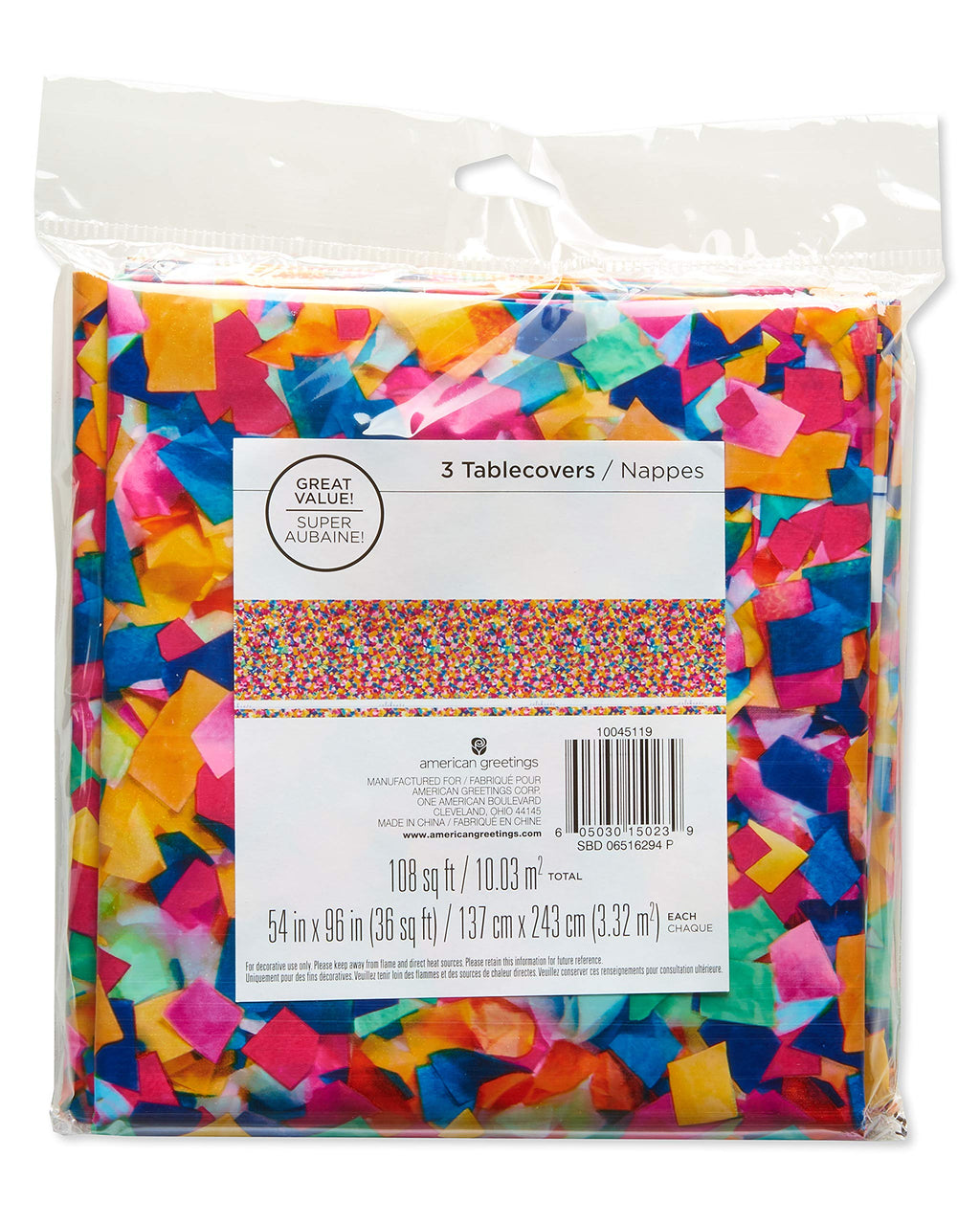 American Greetings Confetti Birthday Party Supplies, Plastic Table Cover (3-Count)