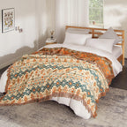 Boho Throw Blanket For Bed 80   X90   , 100% Cotton Woven Blanket For Couch Sofa, Ultra Soft 4-Layer Muslin Quilt With Diamond P