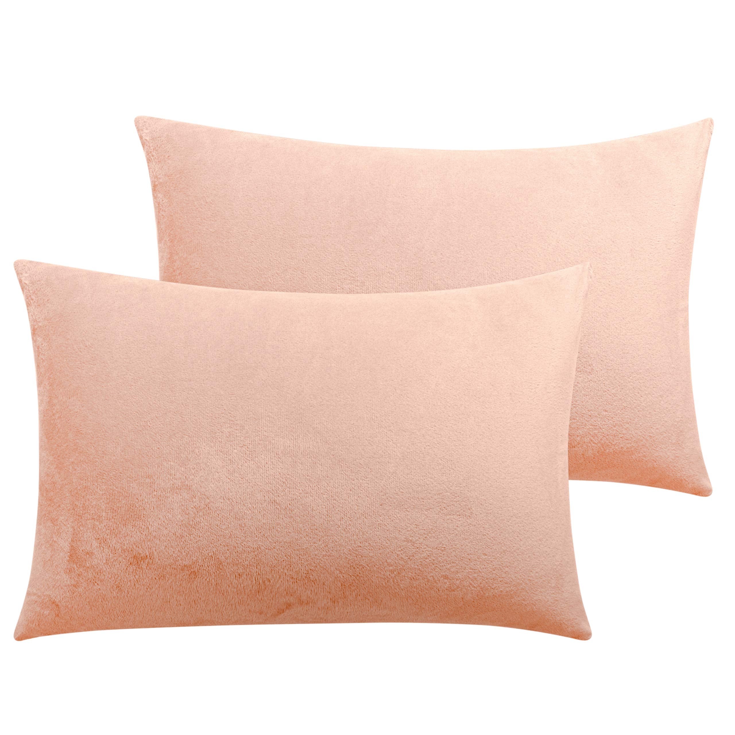 Ntbay Zipped Velvet Toddler Pillowcases, 2 Pack Cozy Luxury Flannel Plush Travel Pillow Cases, 13X18 Inches, Light Pink