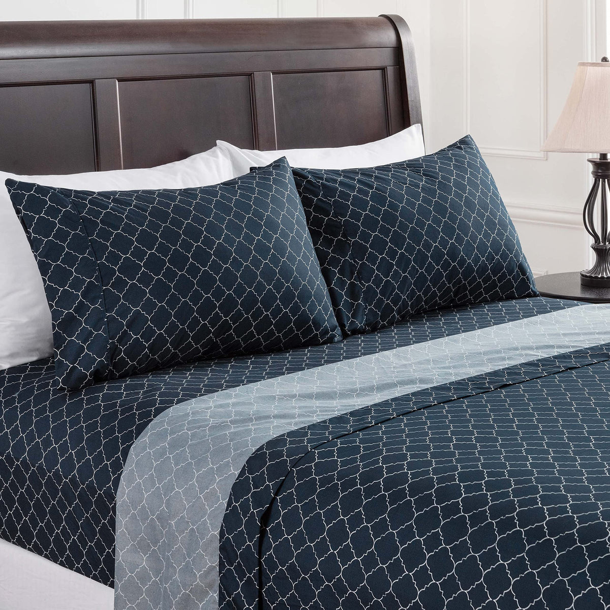 Chanasya Premium Quatrefoil Print Geometric Patterned Twin Size Bed Sheet Set 3-Piece - 1 Flat Sheet 1 Fitted Sheet 1 Pillowcase