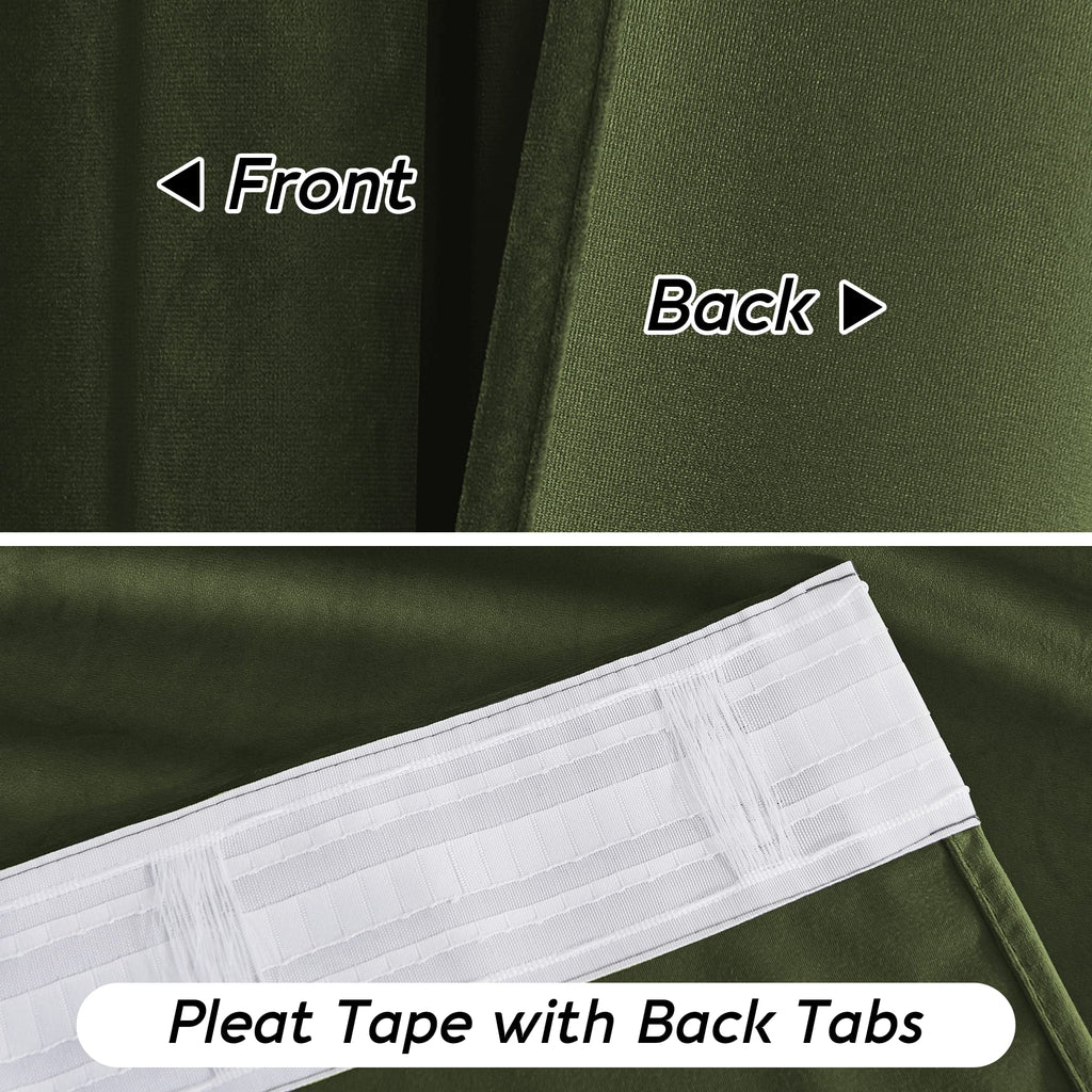Ryb Home Olive Green Velvet Curtains With Hook Tape, Thermal Insulated Privacy Protect Decorative Drapes For Home Theater, W 52 X L 72 Inches, 2 Panels Set