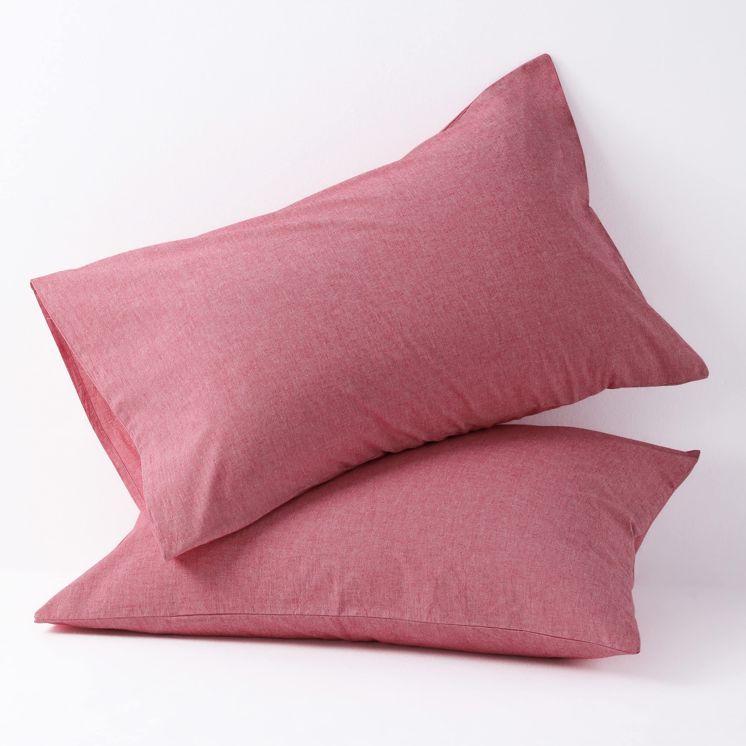 Ntbay Washed Cotton Queen Size Pillowcases, 2 Pack Breathable Yarn Dyed Solid Envelope Closure Pillow Cases, 20X30 Inches, Coral