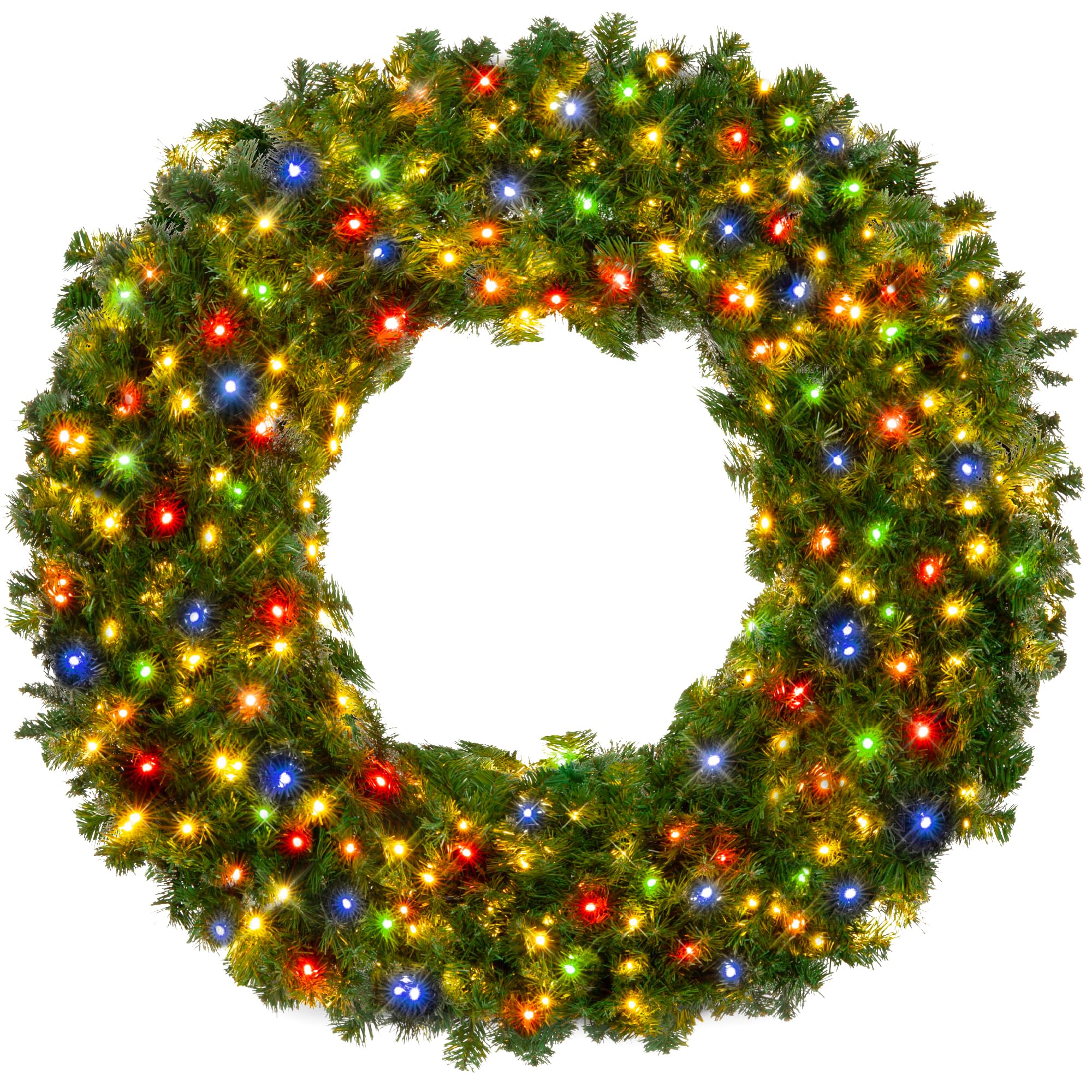 Best Choice Products 60in Large Artificial Pre-Lit Fir Christmas Wreath Holiday Accent Decoration w/ 300 Multicolor Lights, 930 