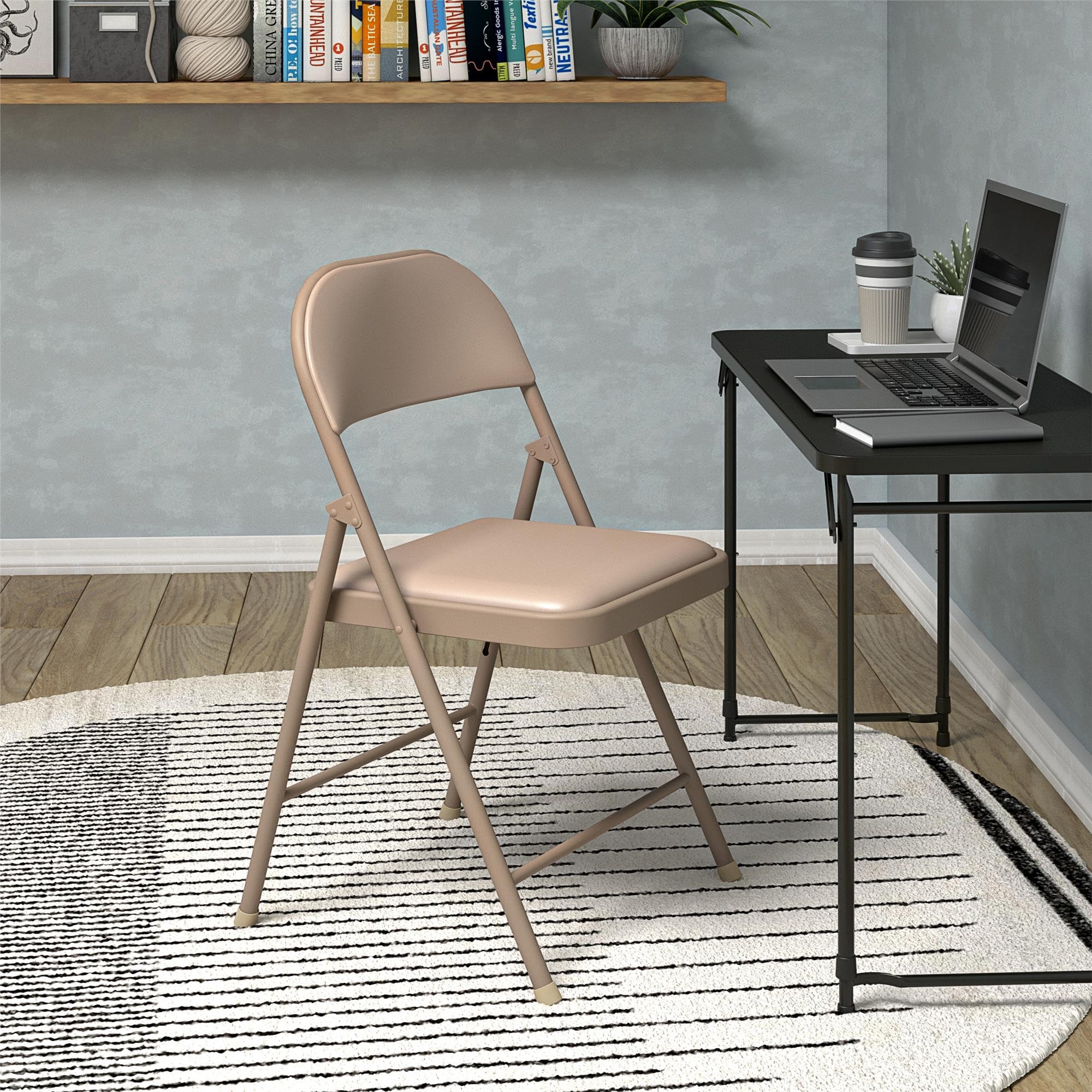 Cosco Smartfold Vinyl Folding Chair, 4-Pack, Antique Linen