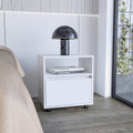 Nightstand 20" H, with 1 Open Shelf, 1 Drawer and Casters, White