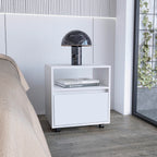 Nightstand 20" H, with 1 Open Shelf, 1 Drawer and Casters, White