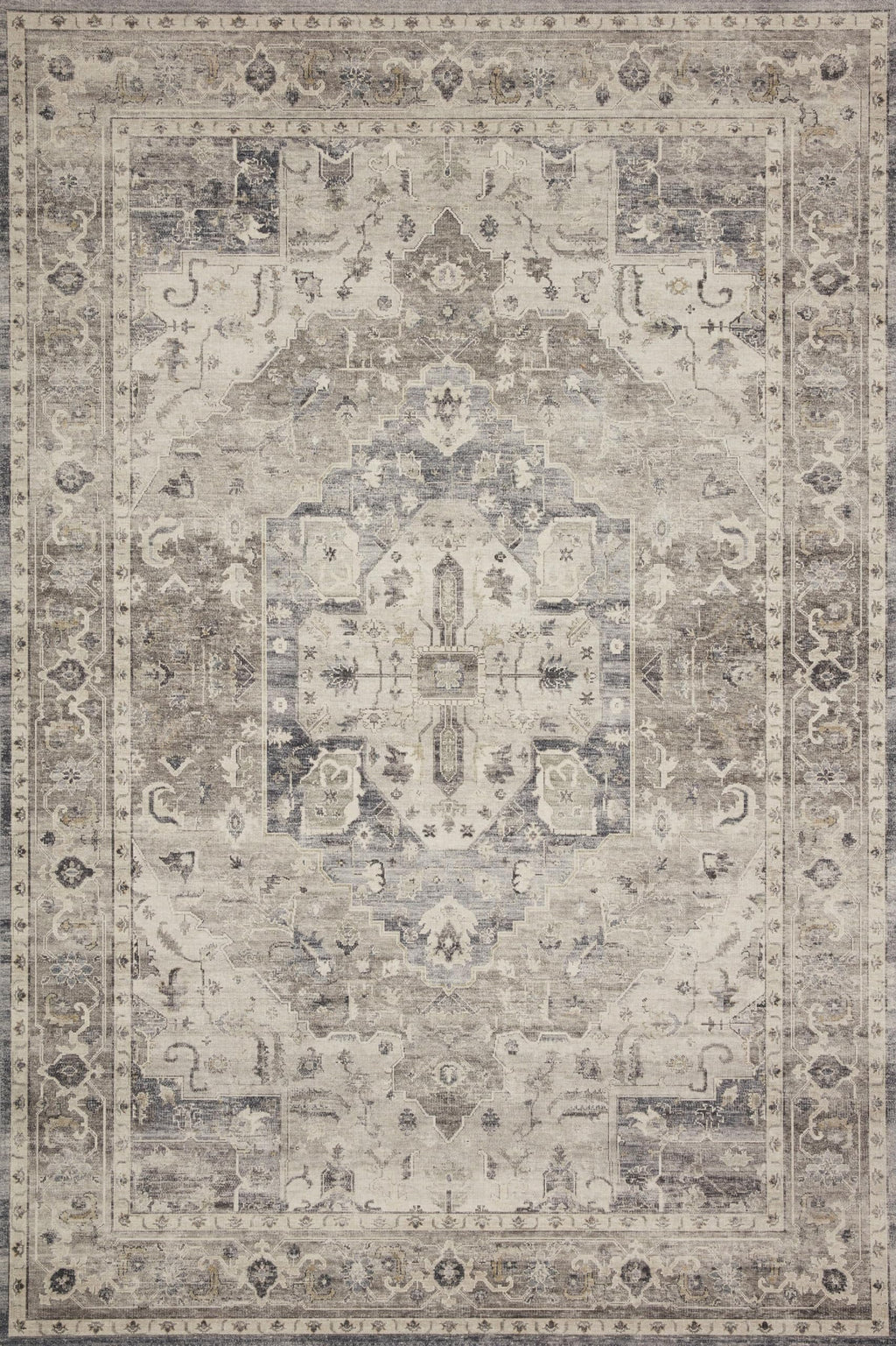 Loloi Ii Hathaway Collection Hth-05 Steel / Ivory 3'-6'' X 5'-6'', .25'' Thick, Accent Rug, Soft, Durable, Printed, Modern, Low