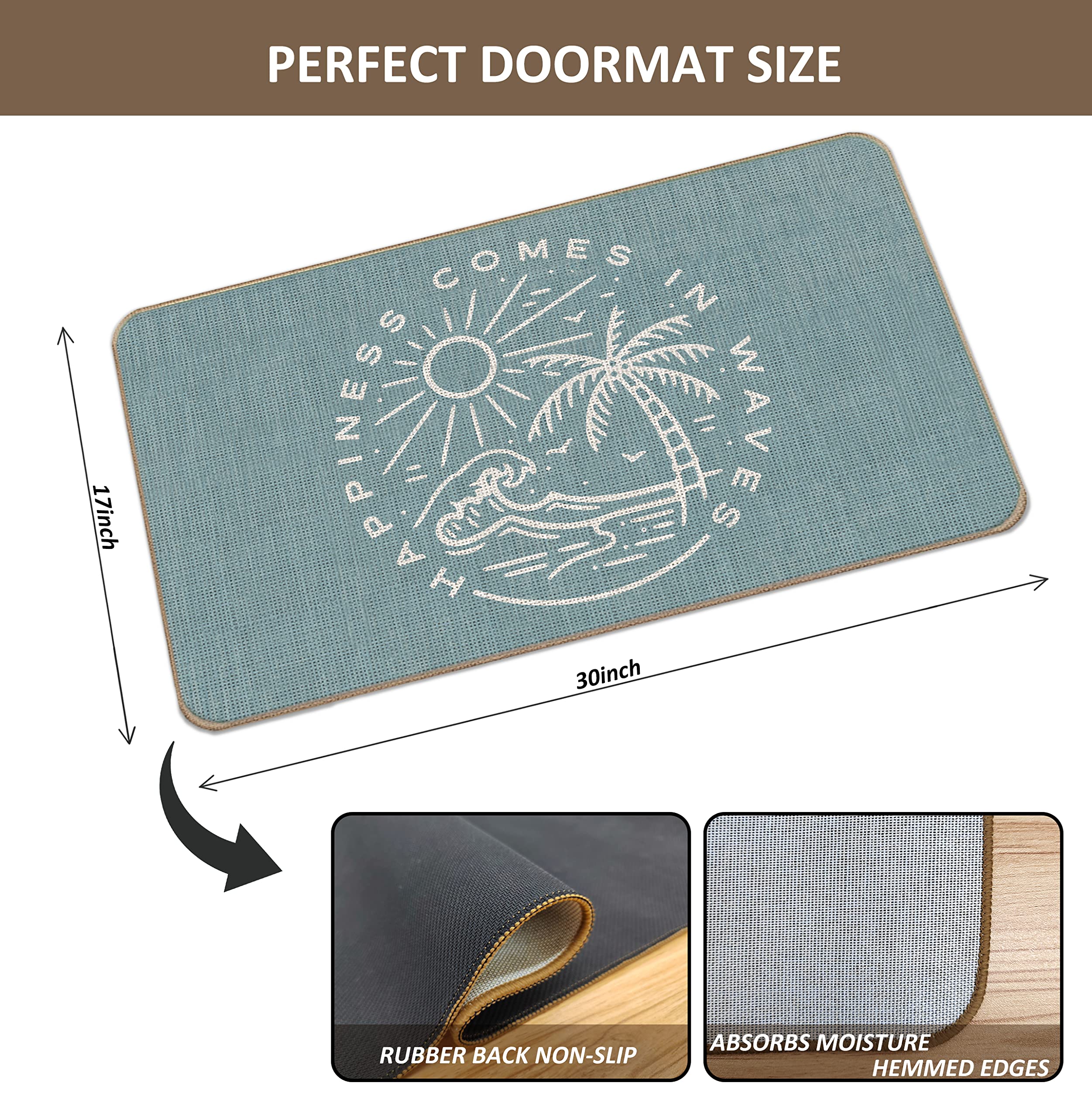 Lacosu Summer Beach House Happiness Comes In Waves Blue Rustic Door Mat Doormat,17'X30' Decorative Coastal Beach House Indoor
