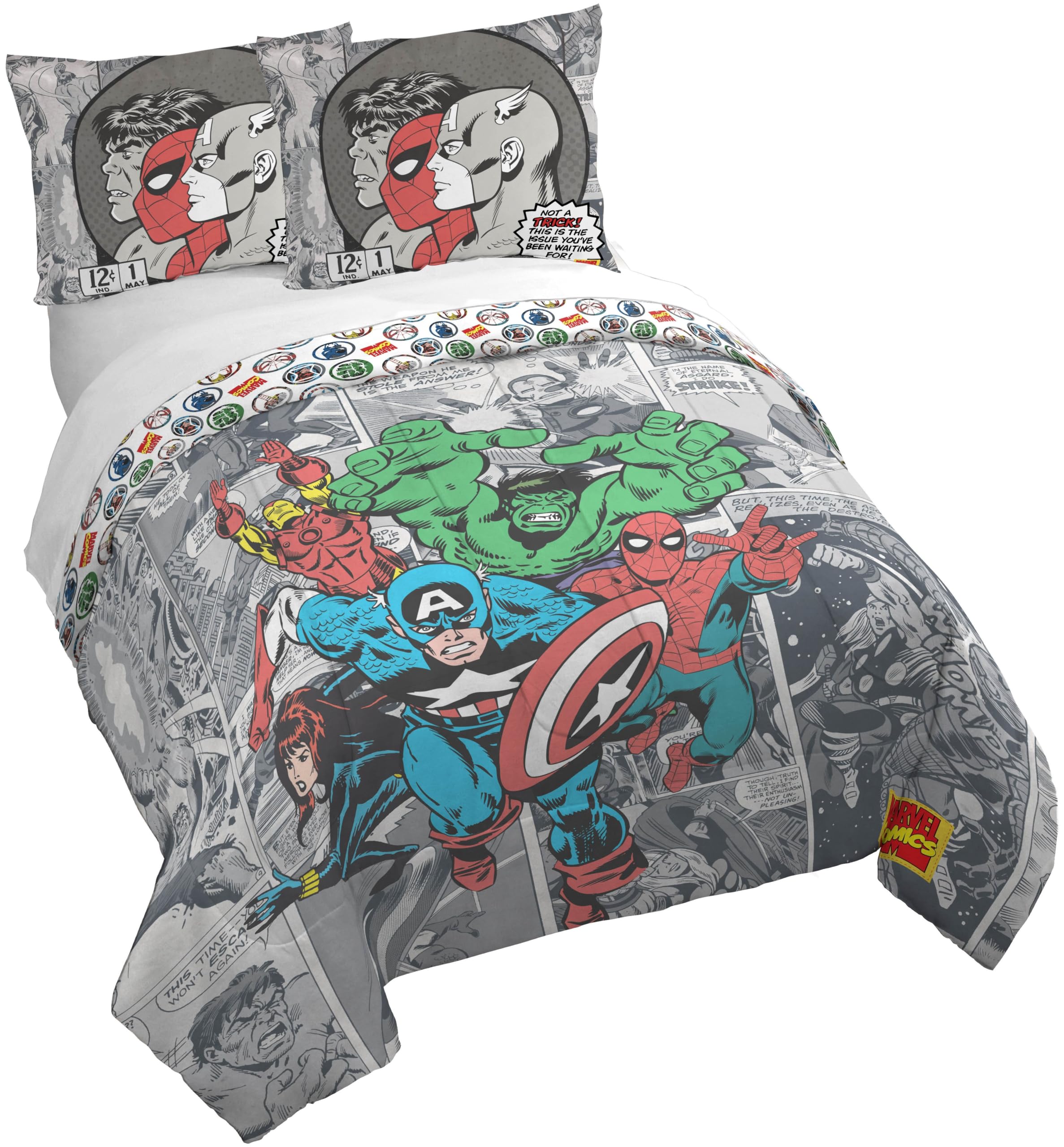 Jay Franco Duvet Cover Set - 3 Piece Comforter Cover And Sham Set, Super Soft Cozy Kids Bedding (Insert Not Included) Grey - Mar