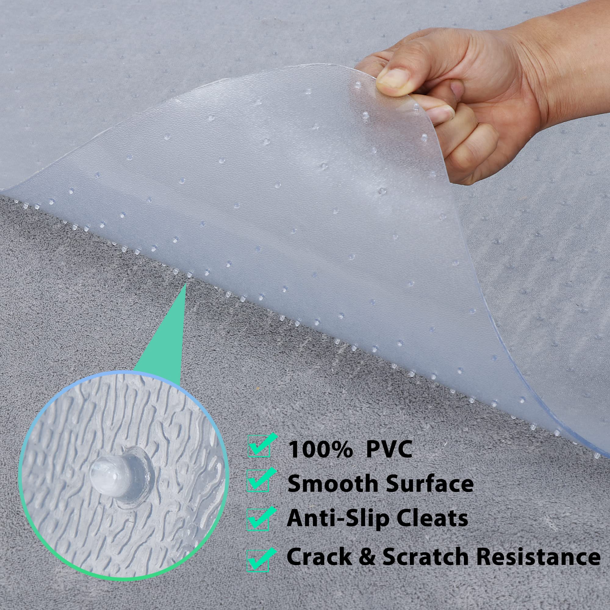 F2C 46'X 60' Clear Office Chair Mat With Lip For Low To Medium Pile Carpet, Rectangle Carpeted Surface Chair Mat, Bpa And Phthalate Free