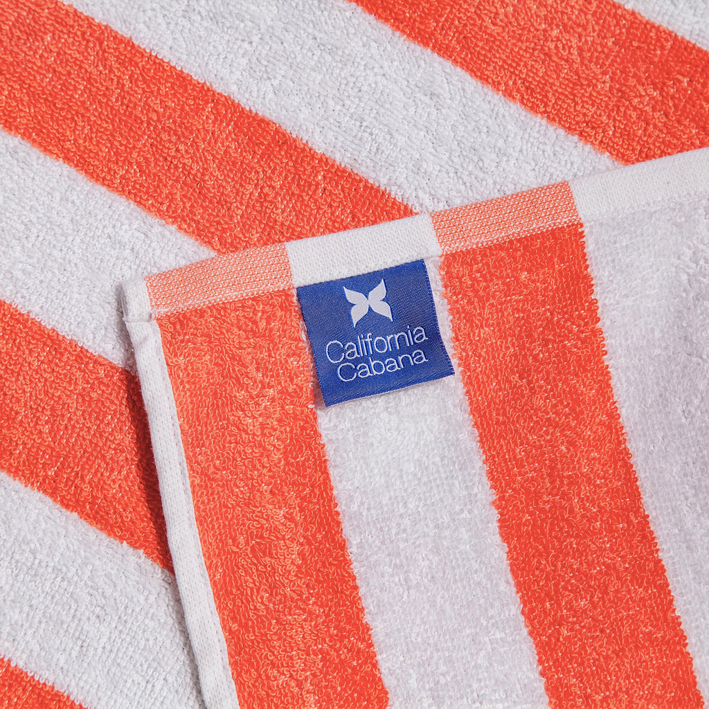 Arkwright California Chaise Lounge Cover - Pack Of 2 - Striped Soft Cotton Cabana Towel With Pocket Holder For Beach Pool Outdoor Chair, 30 X 85 In., Coral