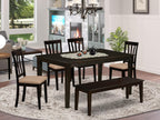 East West Furniture CAAN6-CAP-C Capri 6 Piece Set Contains a Rectangle Dining Room Table and 4 Linen Fabric Upholstered Chairs with a Bench, 36x60 Inch