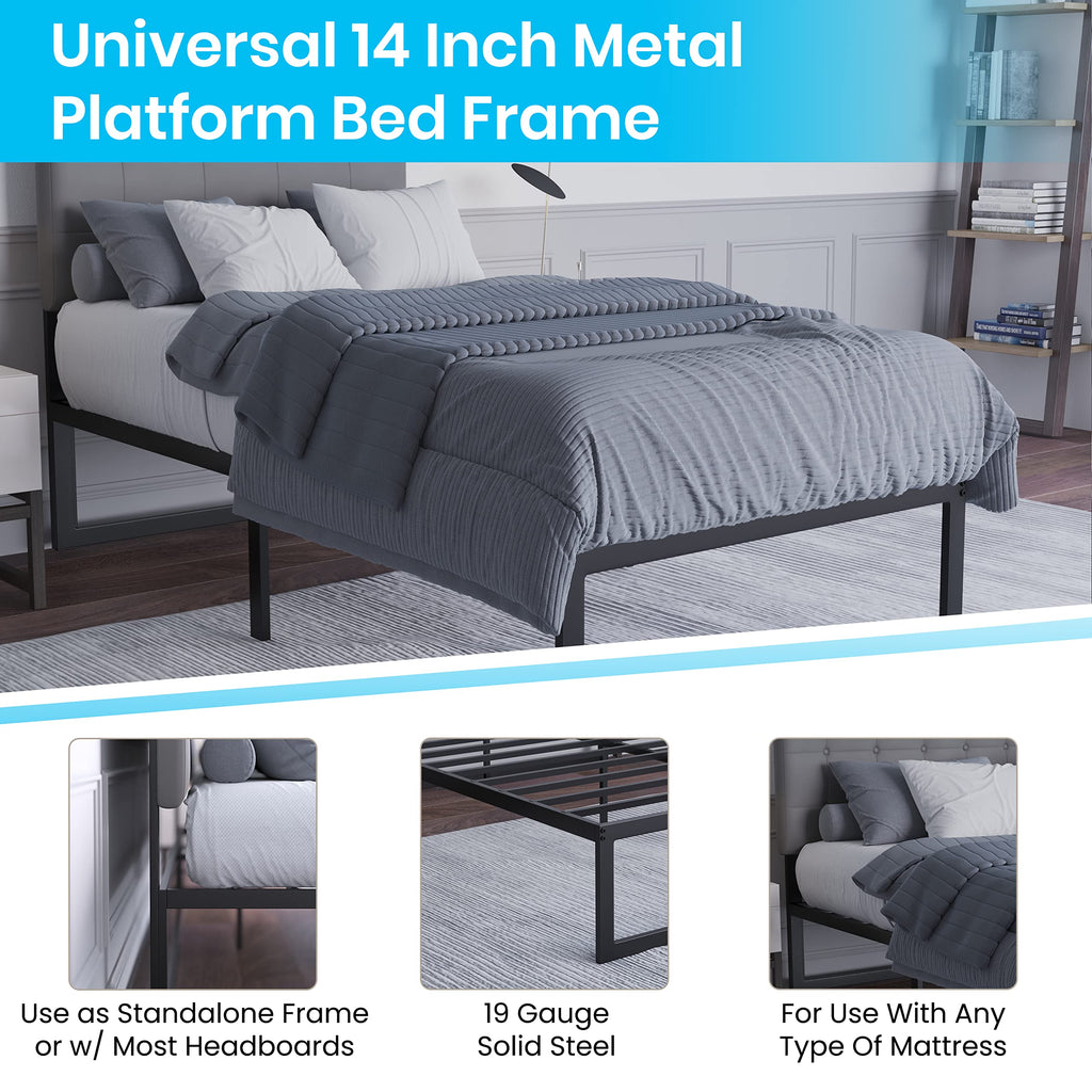 Flash Furniture Bentley 14" Metal Platform Bed Frame - Black Frame/Steel Slat Supports - 12.5" Underbed Storage - No Box Spring Needed - Quick Lock Functionality-Twin