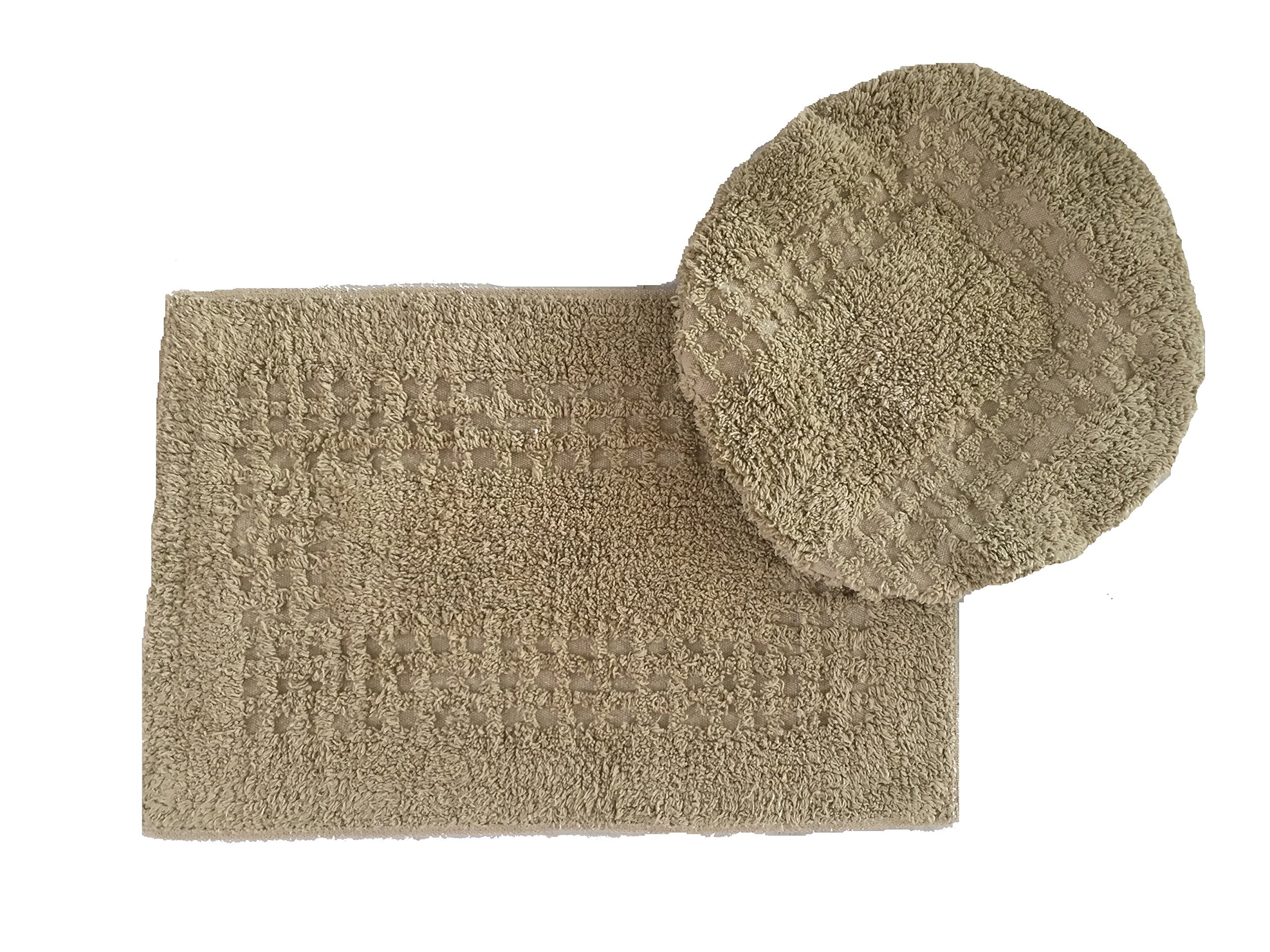 MODERN HOMES Mud/Sage Designer 2 Piece Cotton Tufted Bath Mat and Lid Set