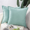Madizz Set Of 2 Short Chenille Throw Pillow Covers 16X16 Inch Light Teel Soft Decorative Cushion Cover For Sofa Bedroom Pillow S