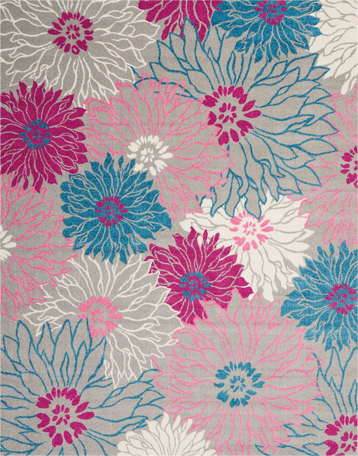 HomeRoots Grey 100% Polypropylene 8’ x 10’ Gray and Pink Tropical Flower Area Rug