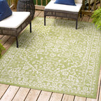 Jonathan Y Smb104D-5 Malta Bohemian Medallion Textured Weave Indoor Outdoor Area Rug, Coastal, Traditional, Transitional Easy Cleaning,Bedroom,Kitchen,Backyard,Patio,Non Shedding, Green/Cream, 5 X 8
