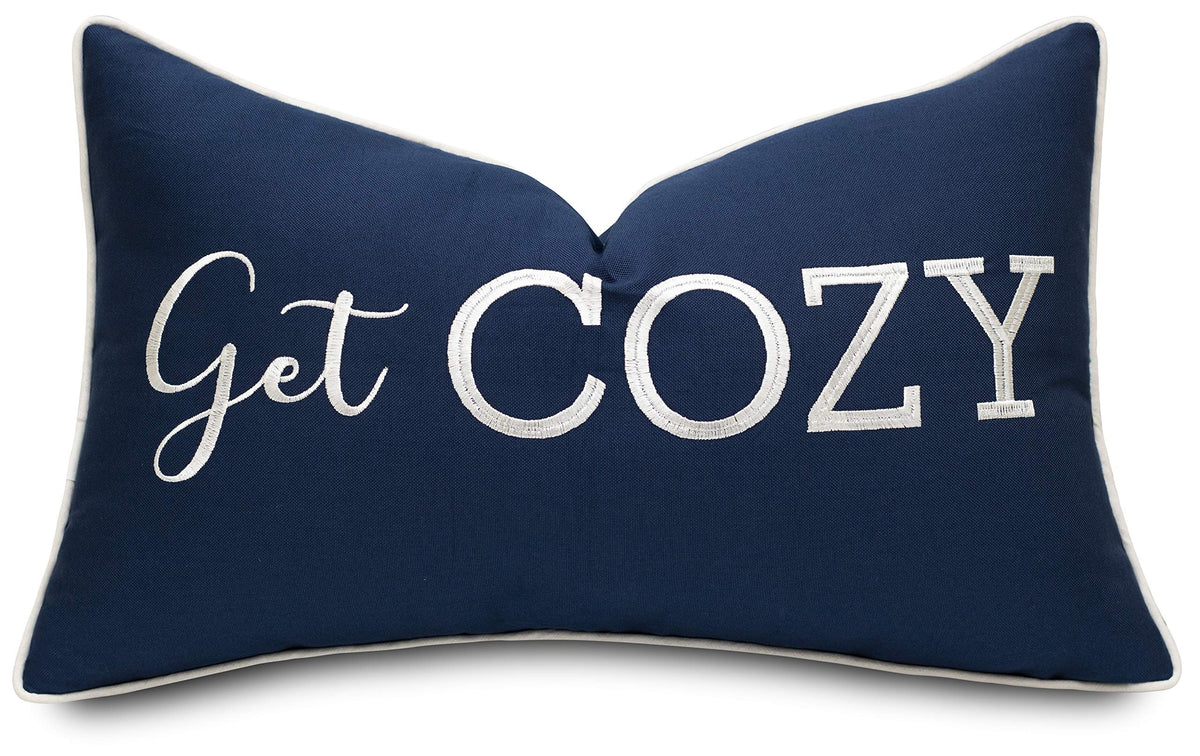 Yugtex Get Cozy Sentiment Embroidered Lumbar Accent Throw Pillow Cover - 12X20, Ivory