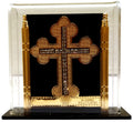 Purpledip Gold Leaf Celtic Cross in Transparent Case: For Home, Altar or Car (11768)