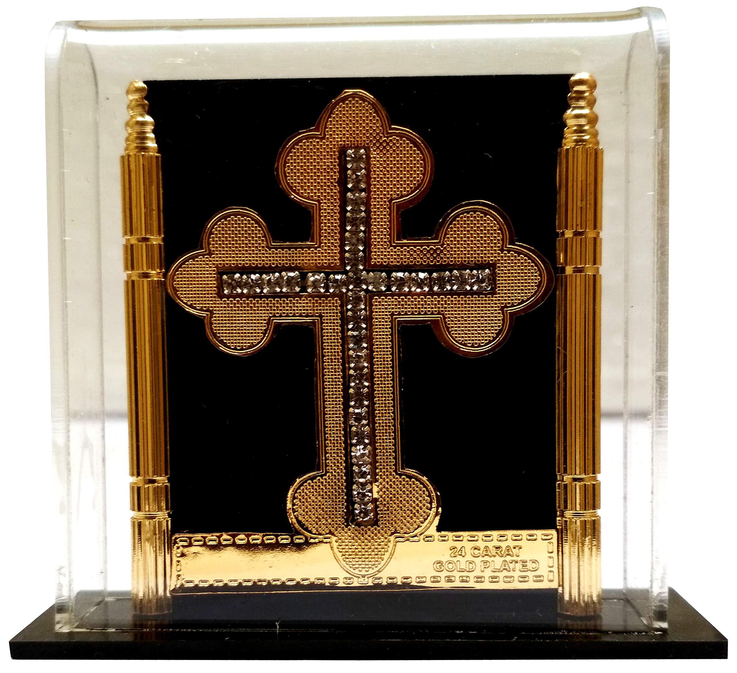 Purpledip Gold Leaf Celtic Cross in Transparent Case: For Home, Altar or Car (11768)