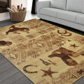 HR-Cabin Rug-Lodge, Cabin Nature and Animals Area Rug-Texas Star Cowboy Southwestern carpet-Abstract Beige/Brown