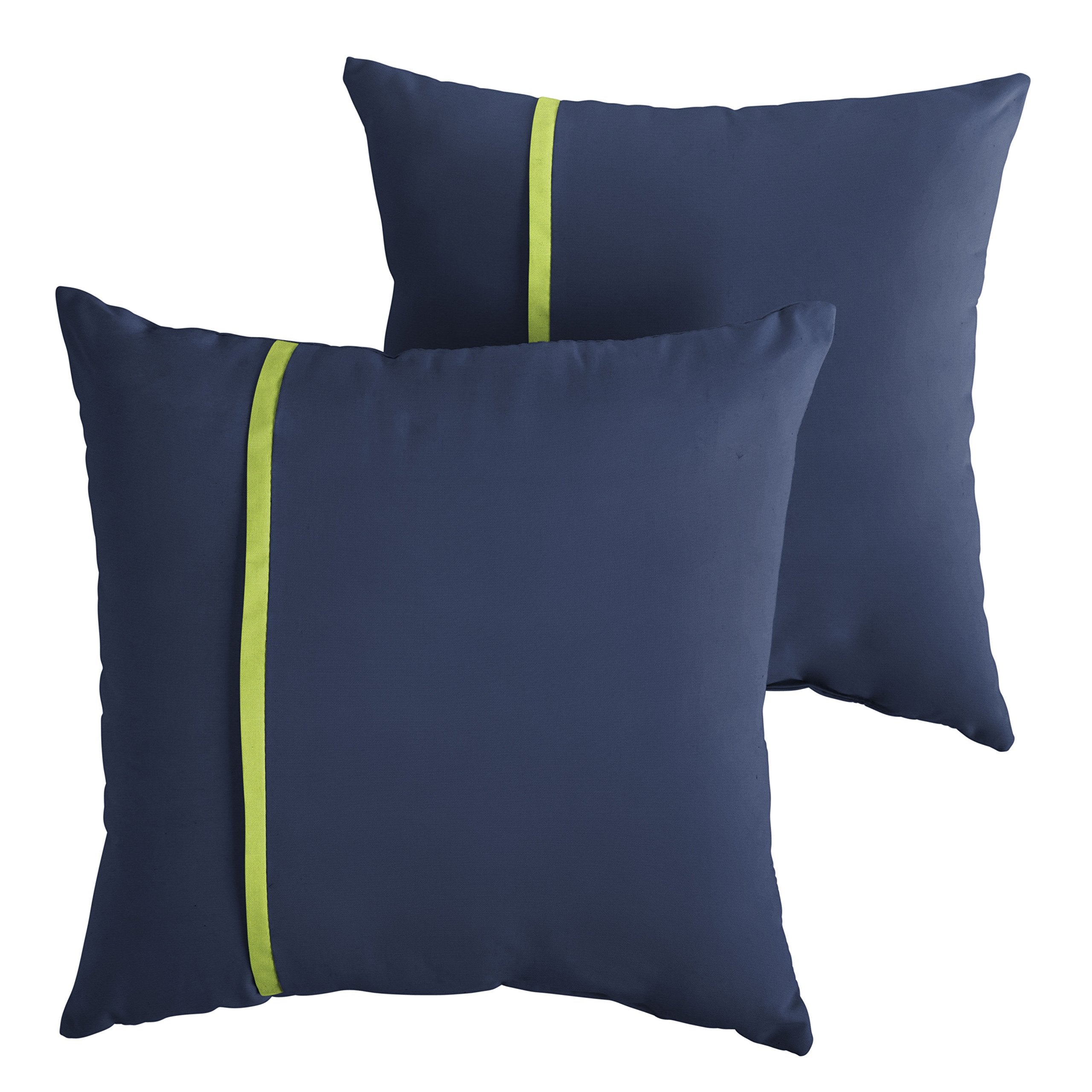 Sorra Home Indoor Outdoor Sunbrella Square Pillows, Set Of 2, 20 X 20, Canvas Navy Blue & Bright Green