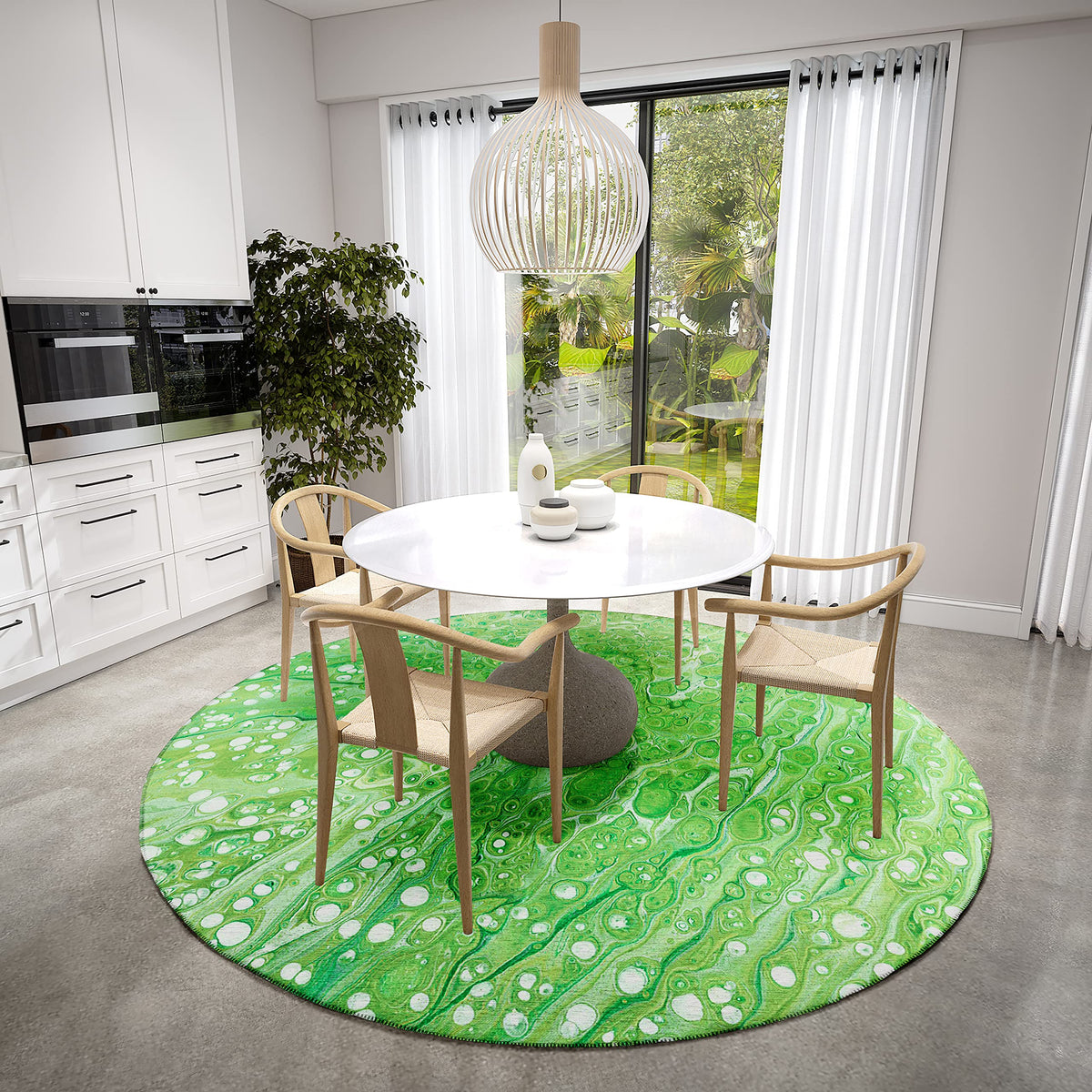 Addison Rugs Karina Akc35 Clover 8' X 8' Indoor Outdoor Round Rug, Easy Clean, Machine Washable, Non Shedding, Bedroom, Entry, Living Room, Dining Room, Kitchen, Patio Rug