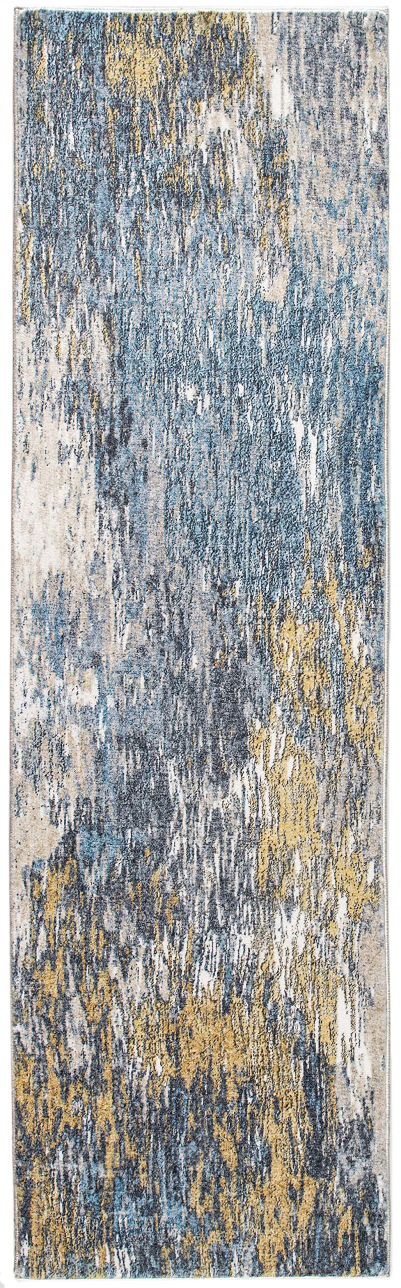 HomeRoots Blue/Gold Polyester 8’ x 10’ Blue Gold Abstract Painting Modern Area Rug