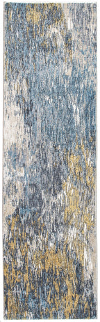 HomeRoots Blue/Gold Polyester 8’ x 10’ Blue Gold Abstract Painting Modern Area Rug