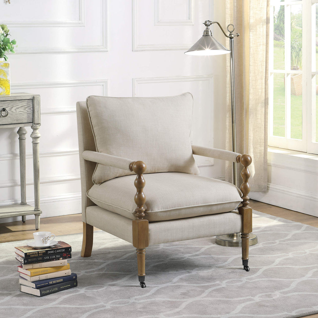 Coaster Furniture Upholstered Casters Beige Accent Chair 35.5"H x 31"W x 26.5"D 903058