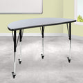 Flash Furniture Mobile 47.5" Half Circle Wave Collaborative Grey Thermal Laminate Activity Table - Standard Height Adjustable Legs