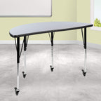 Flash Furniture Mobile 47.5" Half Circle Wave Collaborative Grey Thermal Laminate Activity Table - Standard Height Adjustable Legs
