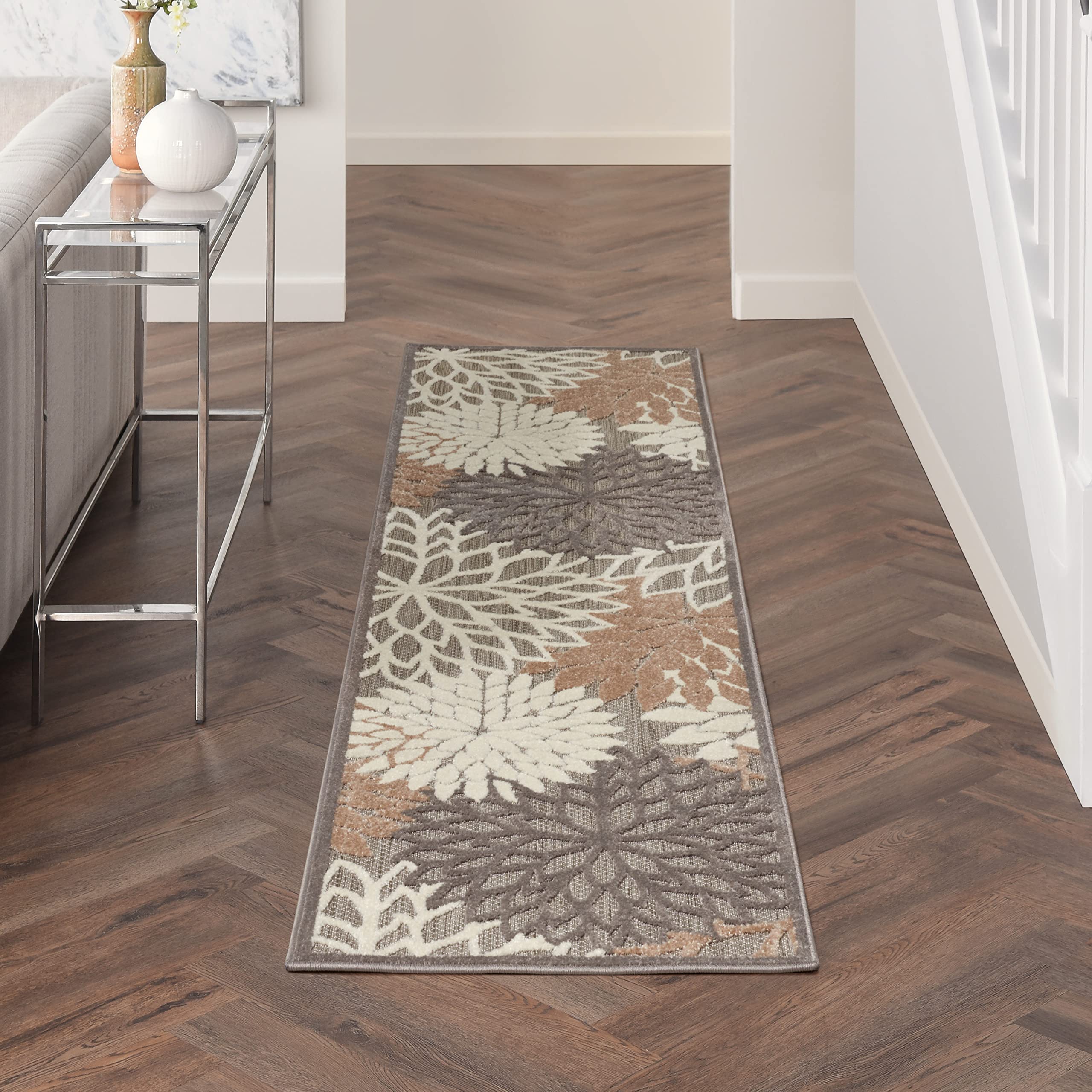 Nourison Aloha Indoor/Outdoor Area Rug 2'3' X 8', Natural, Runner Tropical Botanical Easy-Cleaning Non Shedding Bed Room Living Room Dining Room Deck Backyard Patio