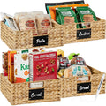 Best Choice Products Set of 4 13x12in Water Hyacinth Pantry Baskets, Woven Organizers w/Chalkboard Label, Chalk Marker - Natural
